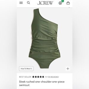 J. Crew Safari Green One-Shoulder Ruched One-Piece Swimsuit Size 20